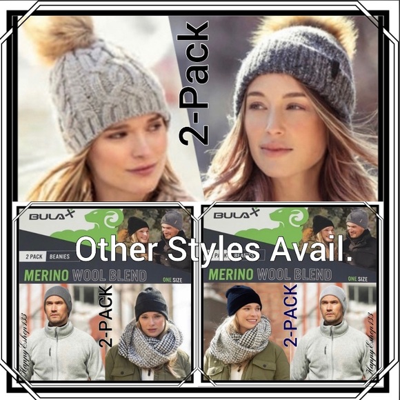 Bula Wool Blend Pom Beanies 